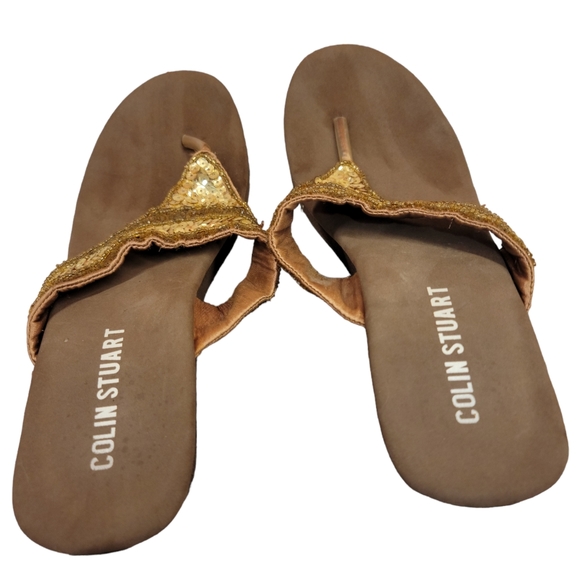 COLIN STUART Golden Wedge Sandals - Picture 2 of 7
